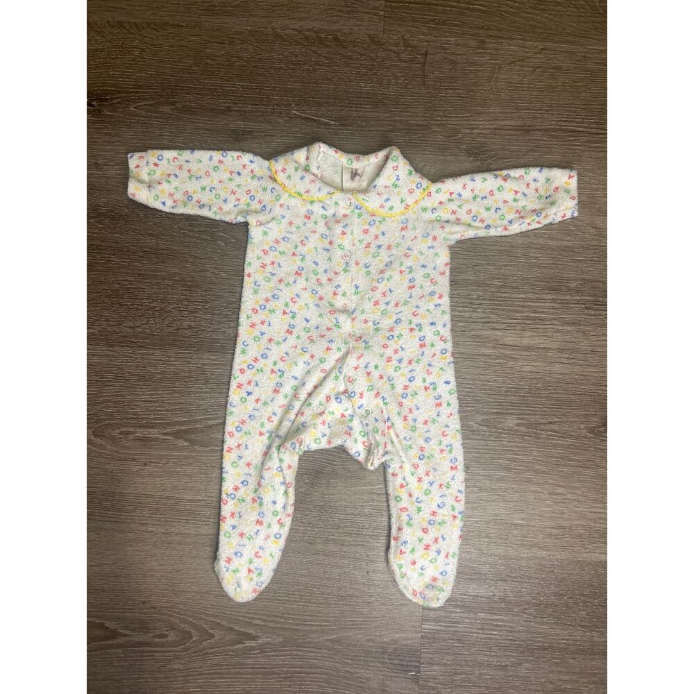 Vintage 80s Sears Baby Newborn Sleeper ABC Alphabet Print Footie Snap USA Made